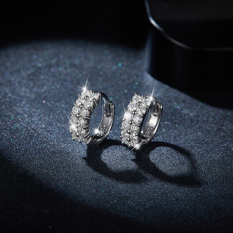 The new AliExpress hot sale double row full of diamonds D colour Moissanite earrings over the diamond pen silver plated 18k gold earrings will not fall.