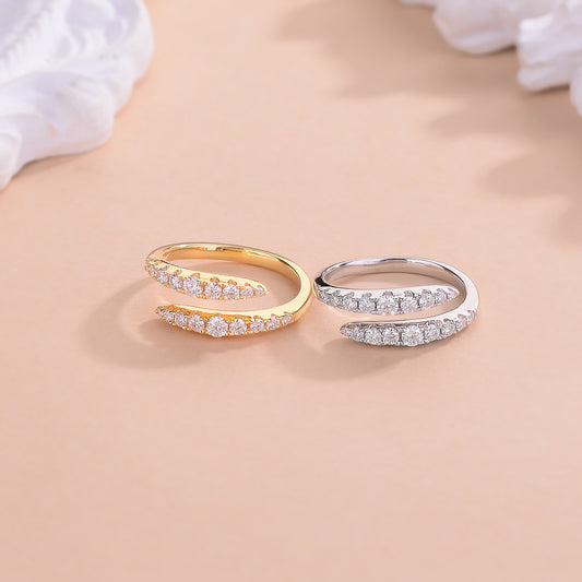 Cross-border independent station hot sale ins style double-row opening moissanite wedding ring women's silver gold-plated diamond ring is versatile.