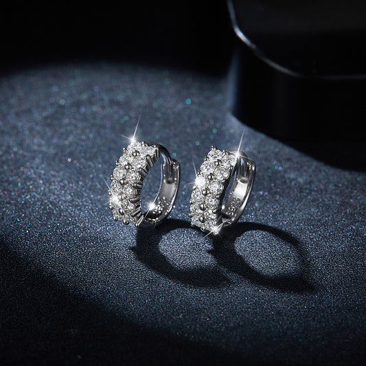 The new AliExpress hot sale double row full of diamonds D colour Moissanite earrings over the diamond pen silver plated 18k gold earrings will not fall.